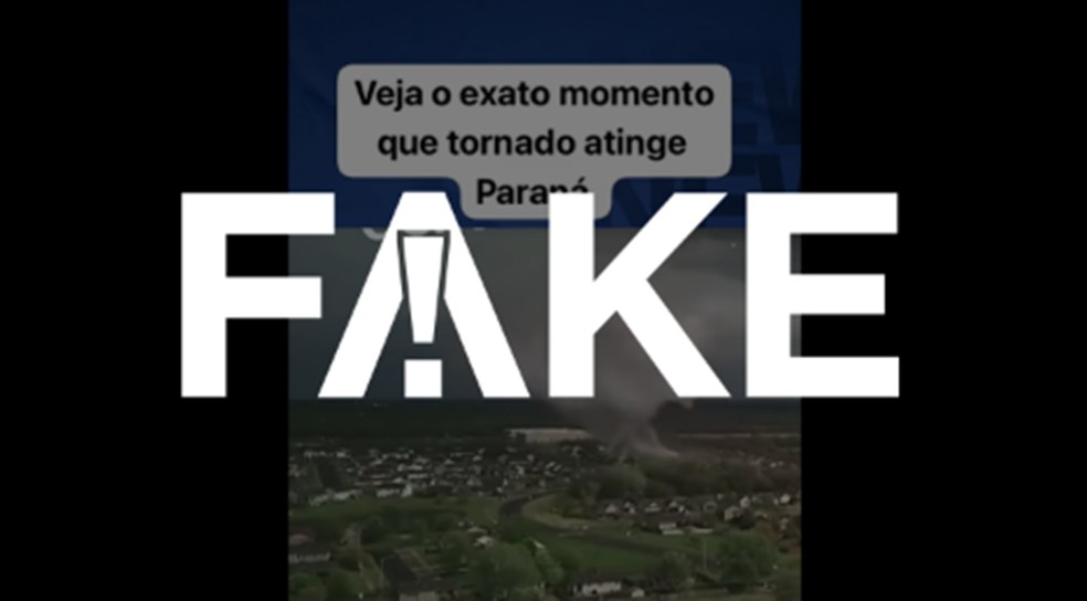 É #FAKE que vídeo aéreo mostre tornado atravessado cidade no Paraná; cena foi registrada nos EUA em 2022 — Foto: Reprodução