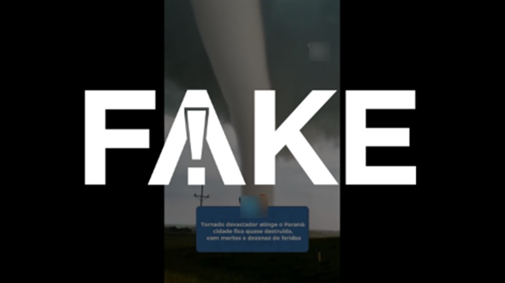 É #FAKE que vídeo de tornado passando por pasto seja registro de fenômeno no Paraná; cena foi gravada nos EUA — Foto: Reprodução