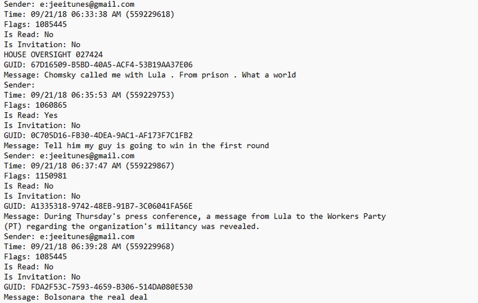Em e-mails, Epstein cita Lula e Bolsonaro' — Foto: Reprodução