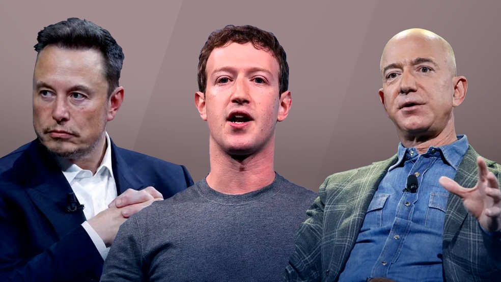 Elon Musk, Jeff Bezos e Mark Zuckerberg são os mais ricos do mundo — Foto: g1