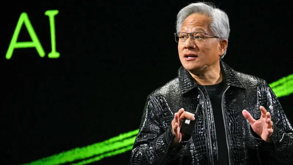 O diretor-executivo da Nvidia, Jensen Huang, em um discurso de abertura na Consumer Electronics Show (CES) em Las Vegas, Nevada, em 6 de janeiro de 2025 — Foto: Getty Images