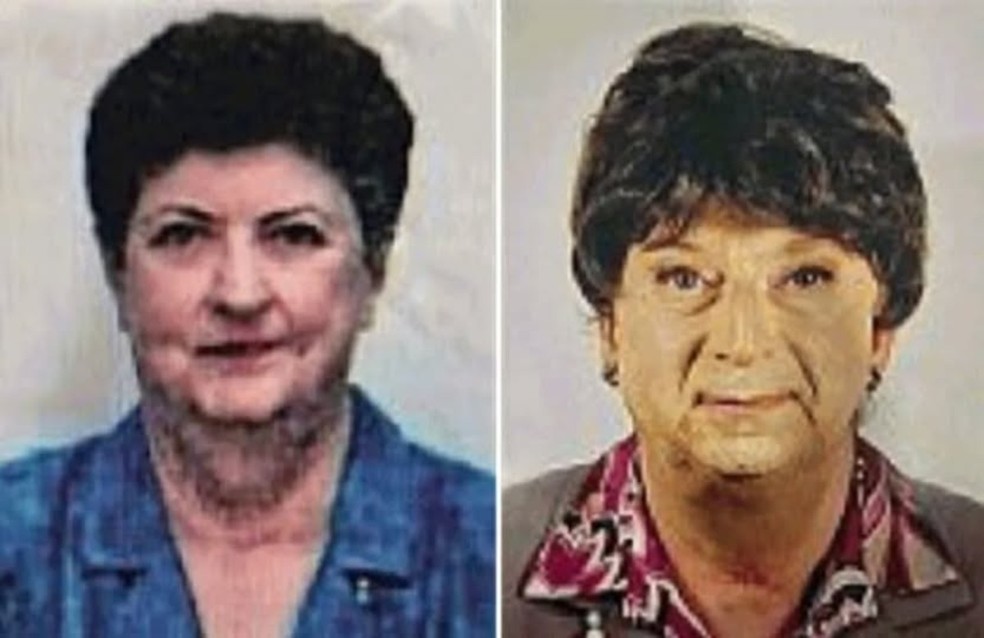 Montagem divulgada por deputado italiano mostra aposentada Graziella dall'Oglio e seu filho, preso fingindo ser sua mãe — Foto: Reprodução/Redes Sociais