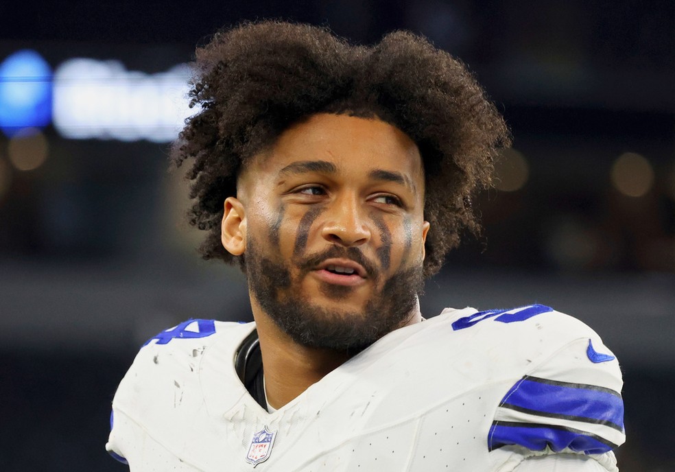 O jogador de futebol americano Marshawn Kneeland, do Dallas Cowboys, em imagem de 16 de agosto de 2025. — Foto: Richard W. Rodriguez/ AP