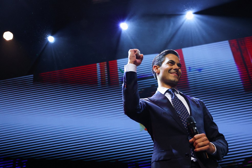 Rob Jetten comemora resultado preliminares das eleições da Holanda, em 29 de outubro de 2025 — Foto: REUTERS/Piroschka van de Wouw
