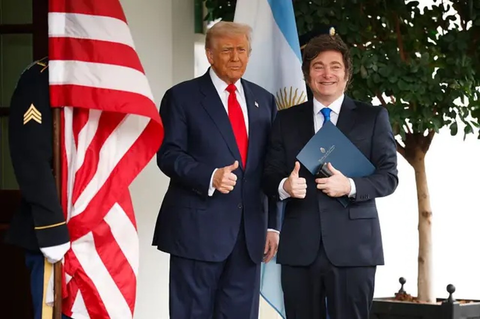 Trump forneceu respaldo financeiro fundamental para Javier Milei. — Foto: Getty Images via BBC