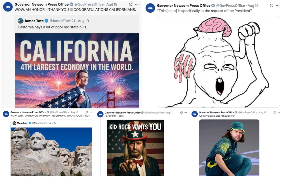 Memes do governador da Califórnia contra Tump — Foto: Reprodução/@GovPressOffice/X