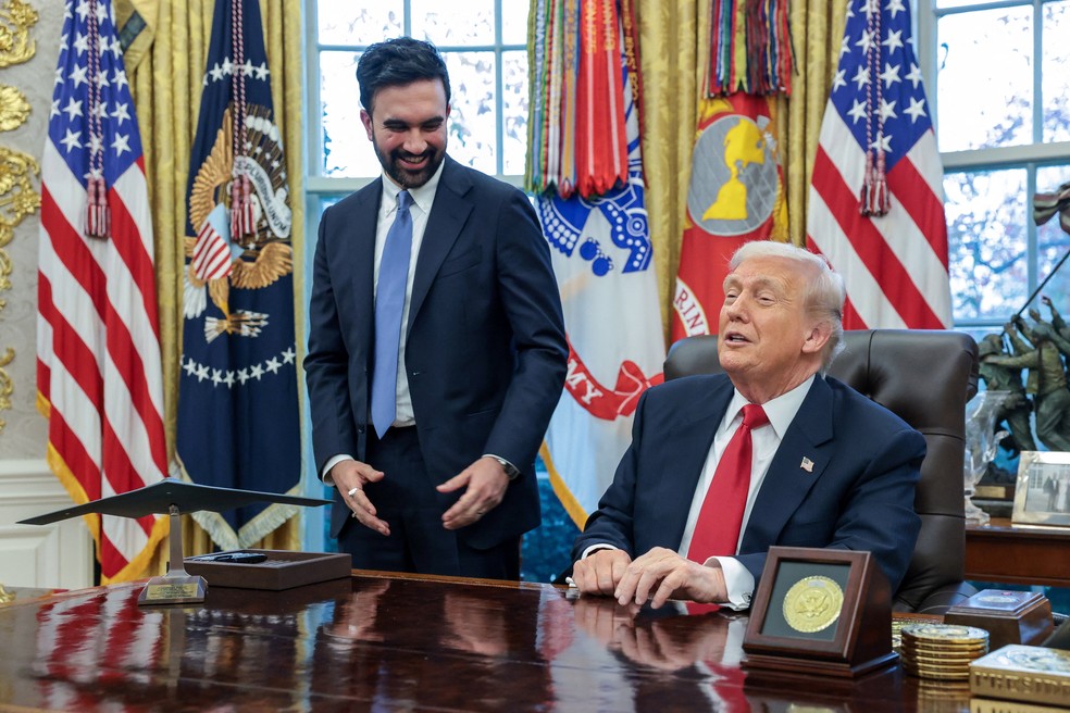 Encontro entre Zohran Mamdani e Donald Trump ocorreu em tom de conciliação — Foto: REUTERS/Jonathan Ernst