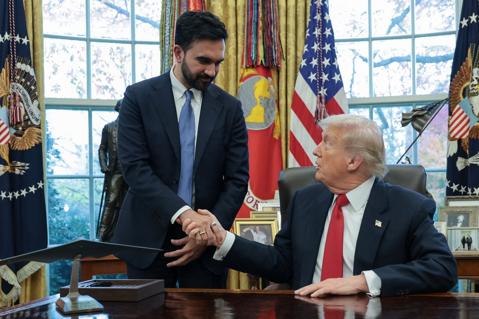 Trump recebe Zohran Mamdani na Casa Branca — Foto: Jonathan Ernst/Reuters