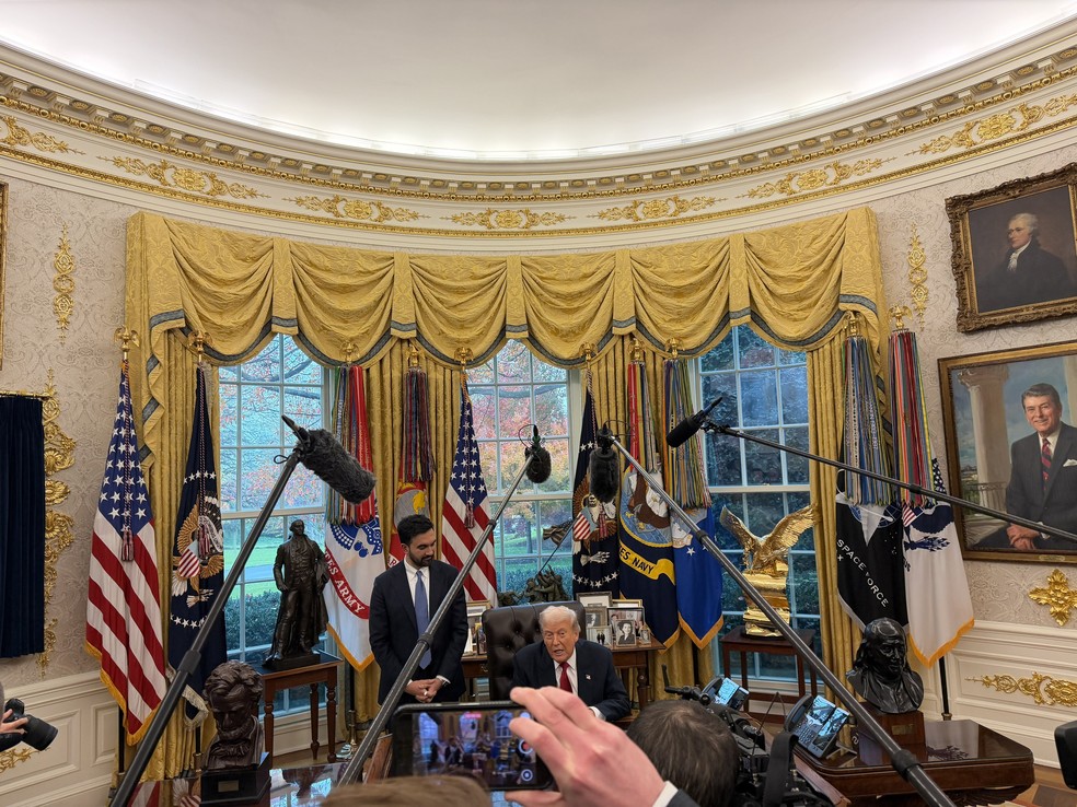 Donald Trump com Zohran Mamdani — Foto: X / Reprodução