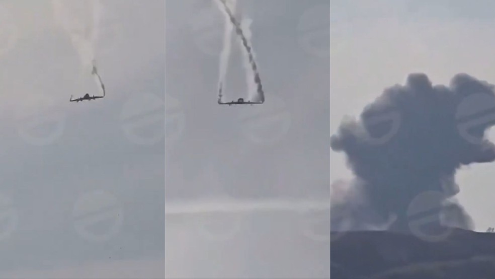Vídeo mostra avião se desintegrando no ar e caindo na Georgia em 11 de novembro de 2025. — Foto: Reprodução