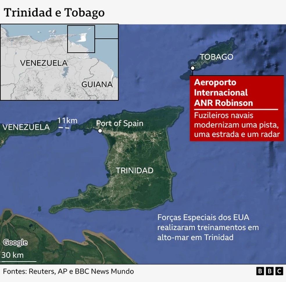 Forças Especiais dos EUA realizaram treinamentos em alto mar em Trinidad e Tobago — Foto: BBC
