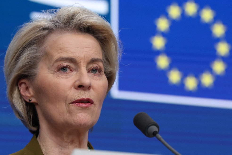 Ursula Von der Leyen em 20 de março de 2025 — Foto: Reuters/Yves Herman/File Photo