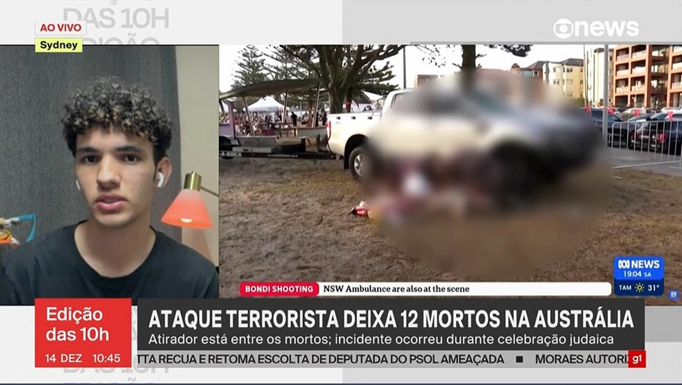 Daniel Silva Gonçalves, brasileiro presenciou ataque em praia na Austrália — Foto: Reprodução GloboNews
