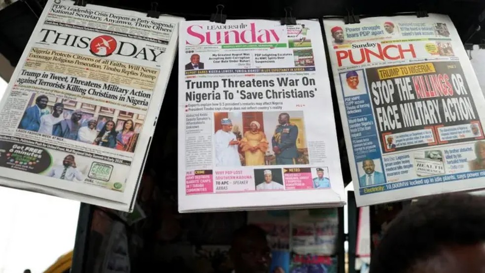 A imprensa nigeriana tem sido tomada pelas ameaças de Trump. — Foto: AFP/ Getty Images via BBC
