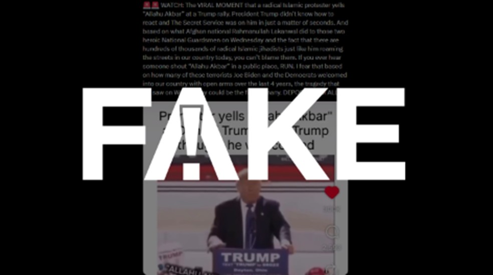 É #FAKE que homem gritou 'Allahu Akbar' em confusão durante comício de Trump; trata-se de montagem — Foto: Reprodução