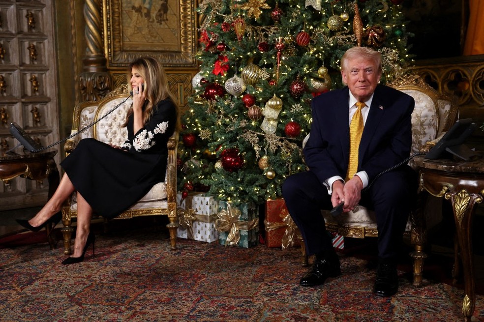 Trump em evento natalino na Casa Branca no dia 24 de dezembro — Foto: TASOS KATOPODIS / GETTY IMAGES NORTH AMERICA / Getty Images via AFP