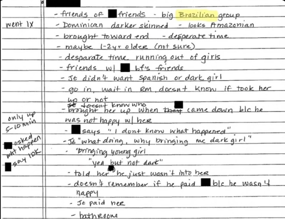 Documento divulgado pelo Departamento de Justiça americano detalha relatos coletados pelo FBI em que é citado 'grande grupo de brasileiros'. — Foto: Reprodução via BBC