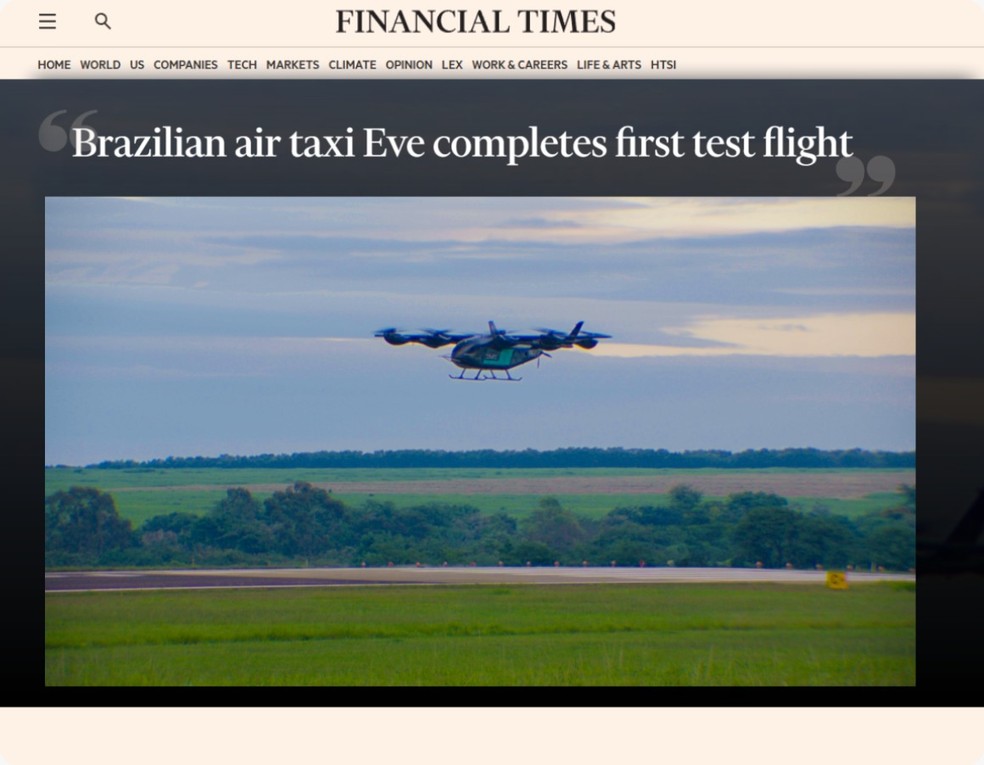 Financial Times publica sobre voo inaugural de carro voador — Foto: Reprodução