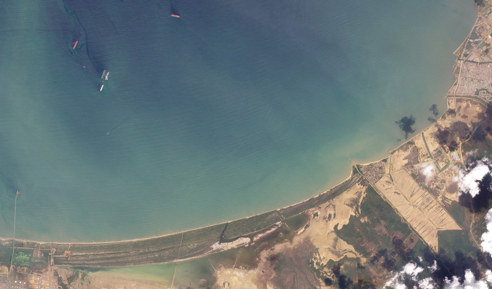 Imagem de satélite mostra o superpetroleiro Skipper em águas próximas a Porto José, na Venezuela, em 14 de novembro de 2025. A embarcação teria sido apreendida em 10 de dezembro. — Foto: Planet Labs PBC/Divulgação via Reuters.