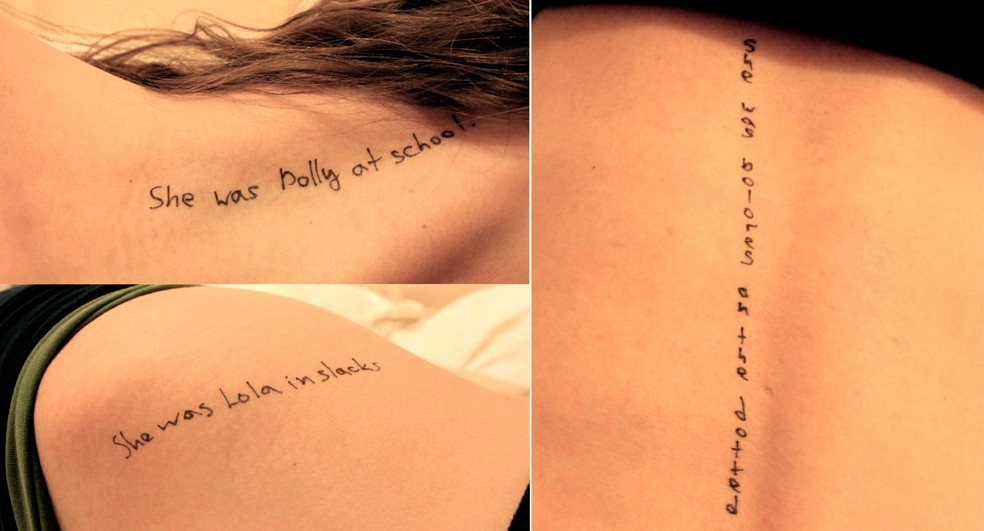 Mulher com frases do livro Lolita escritas pelo corpo — Foto: Comissão de Supervisão da Câmara dos EUA / Divulgação