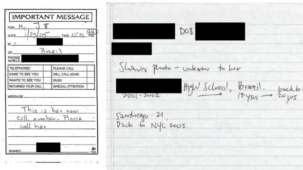 Arquivos de Epstein tem menções ao Brasil — Foto: Departamento de Justiça dos EUA