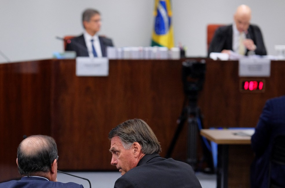 Bolsonaro durante interrogatório em julgamento da trama golpista — Foto: Reuters/Diego Herculano