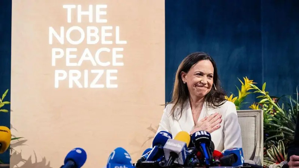 María Corina Machado conseguiu chegar a Oslo na madrugada de quinta-feira (11/12) — Foto: Getty Images via BBC