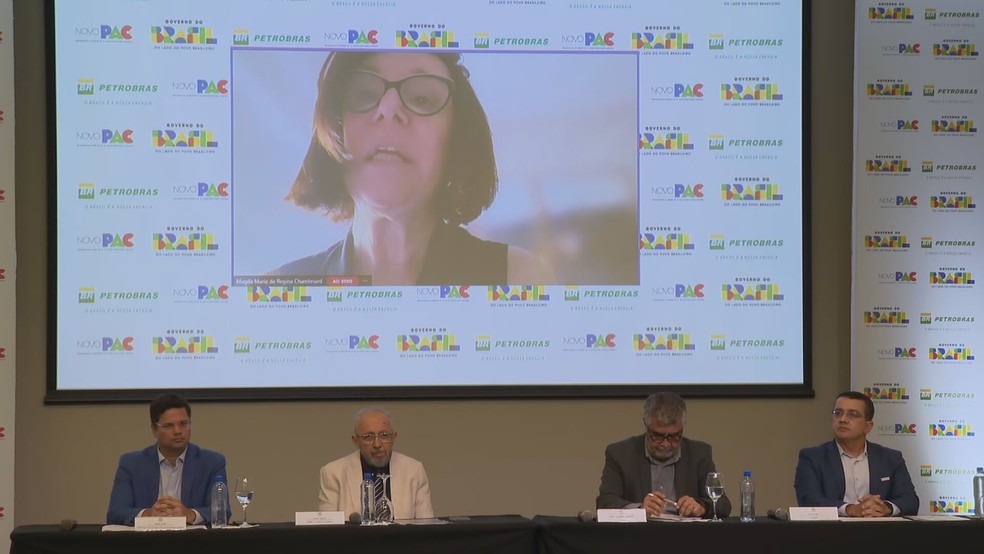 Em coletiva de imprensa no Recife nesta segunda (1º), Petrobras detalhou ampliação da Refinaria Abreu e Lima — Foto: Reprodução/TV Globo