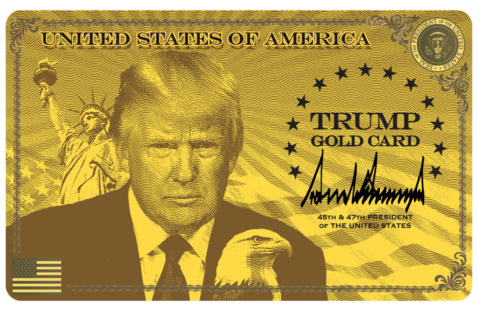 Imagem 'cartão ouro' da imigração americana, uma versão do 'green card' que custa um milhão de dólares. — Foto: Reprodução/trumpcard.gov