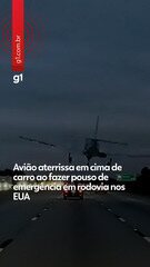 Avião aterrissa em cima de carro ao fazer pouso de emergência em rodovia nos EUA