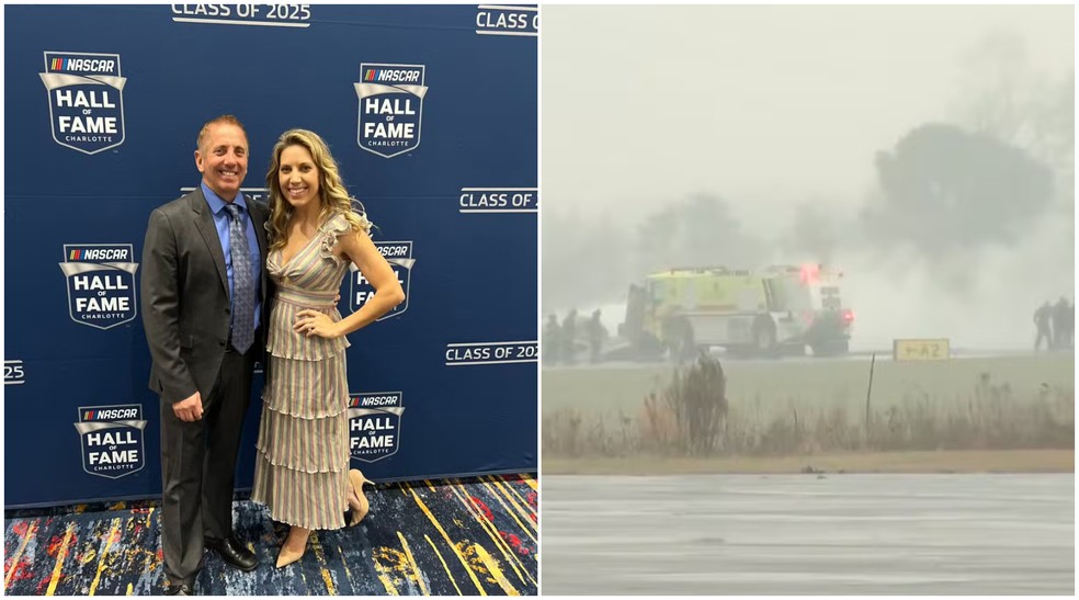 Avião cai durante pouso e pega fogo nos EUA; piloto da Nascar Greg Biffle, mulher e filhos morrem em acidente — Foto: Reprodução