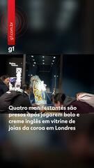 4 manifestantes são presos após jogarem bolo em vitrine de joias da coroa em Londres
