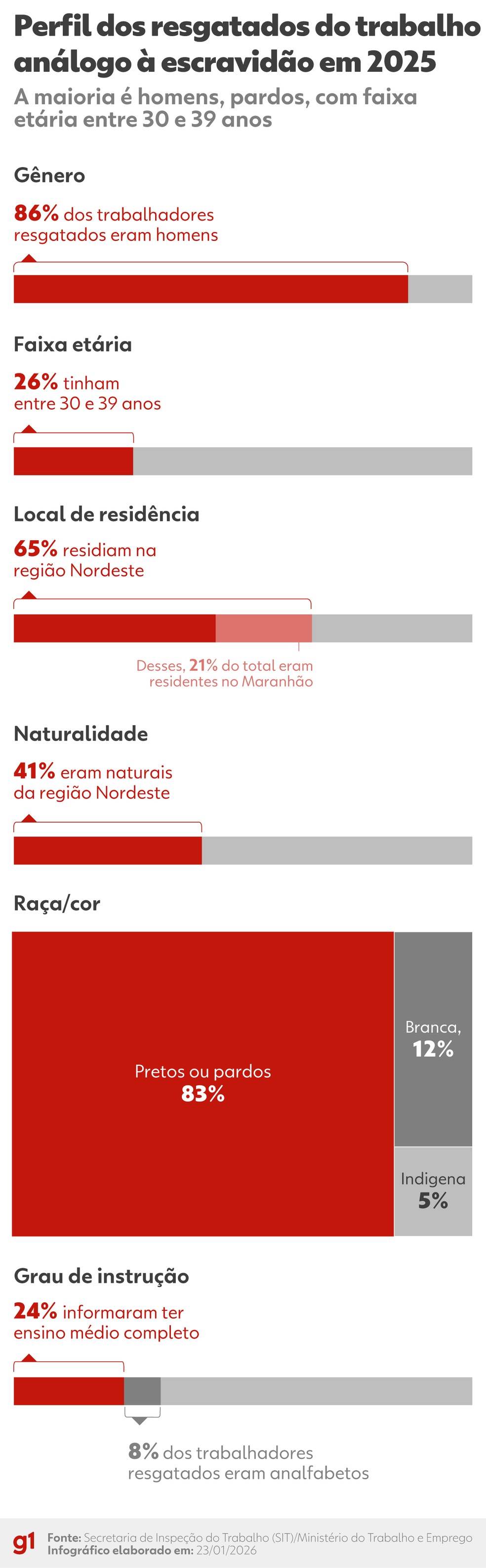 Perfil dos trabalhadores resgatados em 2025 — Foto: Arte g1
