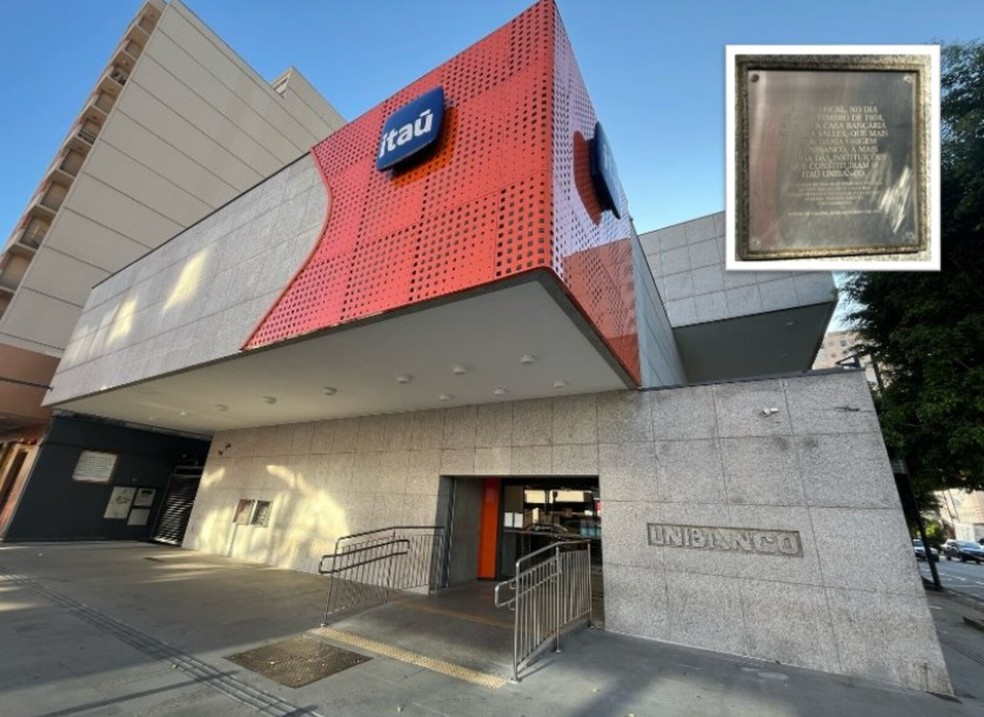 Agência do Itaú em Poços de Caldas que foi a primeira agência do Unibanco — Foto: Fabiana Assis/g1
