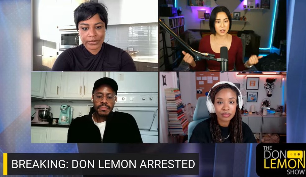 Colegas assumem programa ao vivo de jornalista preso nos EUA e cobrem a prisão do próprio apresentador — Foto: Reprodução/Youtube