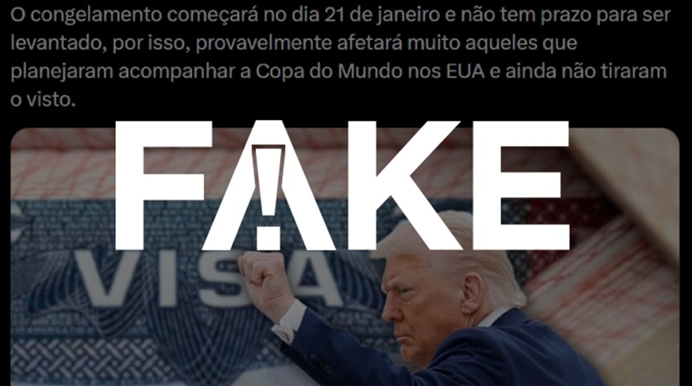 É #FAKE que suspensão de vistos dos EUA afete turistas brasileiros — Foto: Reprodução