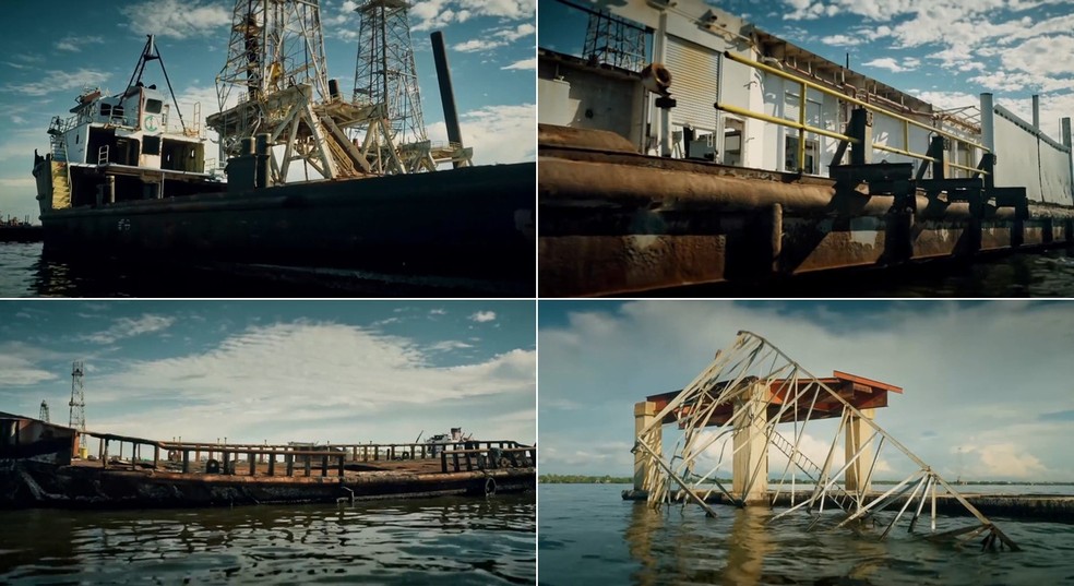 As imagens da decadência das plataformas de exploração de petróleo na Venezuela — Foto: Reprodução / Fantástico