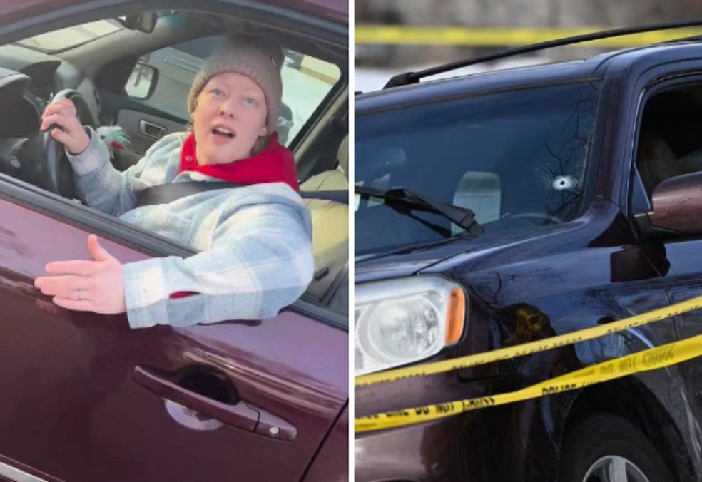 Imagens mostram mulher antes de ser baleada por agente do ICE em Minnessota — Foto: AlphaNews e AP Photo/Tom Baker