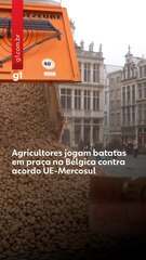 Agricultores jogam batatas em praça na Bélgica contra acordo UE-Mercosul