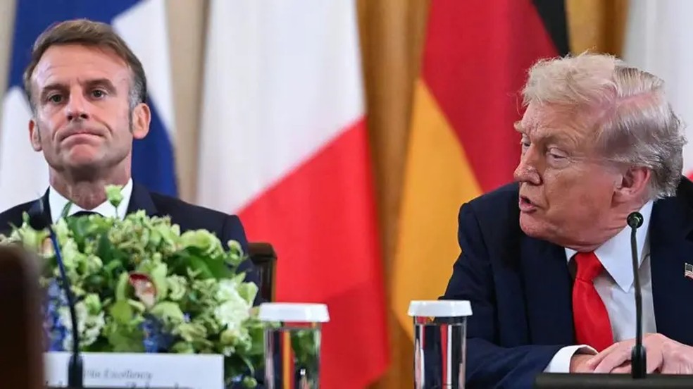 Macron pediu à UE que aplique medidas retaliatórias contra os EUA caso Trump leve adiante sua ameaça de impor tarifas adicionais — Foto: AFP via BBC