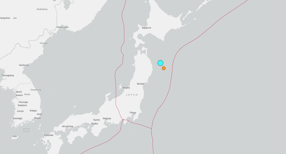 Terremoto de magnitude 6 atinge costa do Japão — Foto: USGS