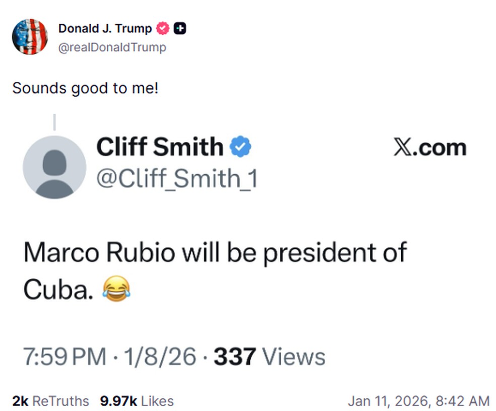 Post de Donald Trump no Truth Social. — Foto: Reprodução