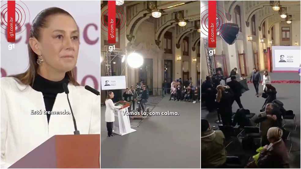 Alerta de terremoto interrompe discurso da presidente do México — Foto: Reprodução