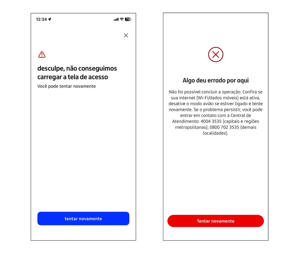 Captura de tela mostra erro ao acessar os aplicativos do Itaú e Santander — Foto: Reprodução
