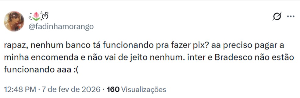 Usuários relatam instabilidade em aplicativos de bancos nas redes sociais — Foto: Reprodução/X