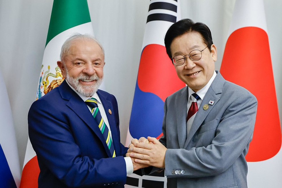 Presidente Lula se encontrou com o presidente da Coreia do Sul, Lee Jae Myung, durante cúpula do G20 em novembro de 2025. — Foto: Ricardo Stuckert/PR