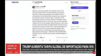 Trump aumenta tarifa global de importação para 15%