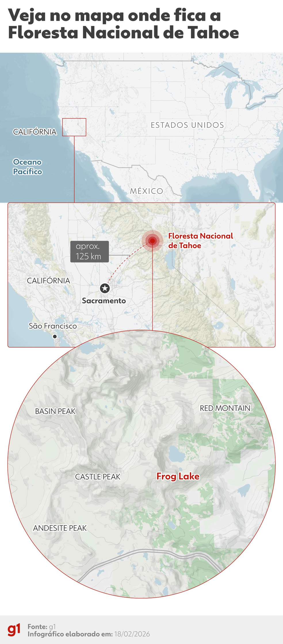 VALE: infográfico mostra local onde esquiadores desapareceram após avalanche na Califórnia, nos EUA — Foto: Editoria de Arte/g1