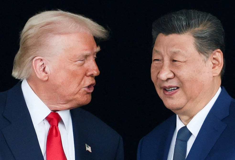 Trump e Xi Jinping se encontram em Busan, na Coreia do Sul, nesta quinta-feira (30). — Foto: Reuters/Evelyn Hockstein