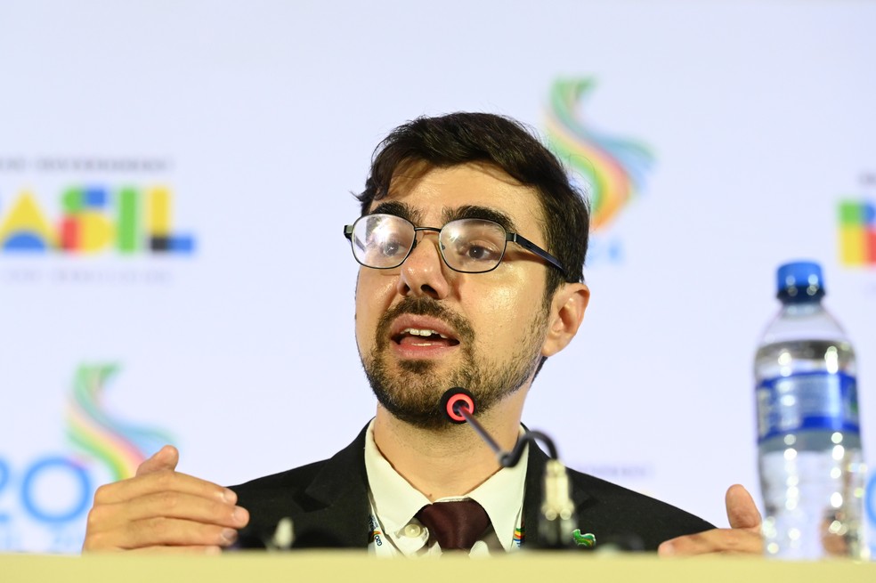 Guilherme Mello, secretário de política econômica do Ministério da Fazenda, durante encontro de ministros de finanças do G20 — Foto: André Ribeiro/TheNews2/Estadão Conteúdo